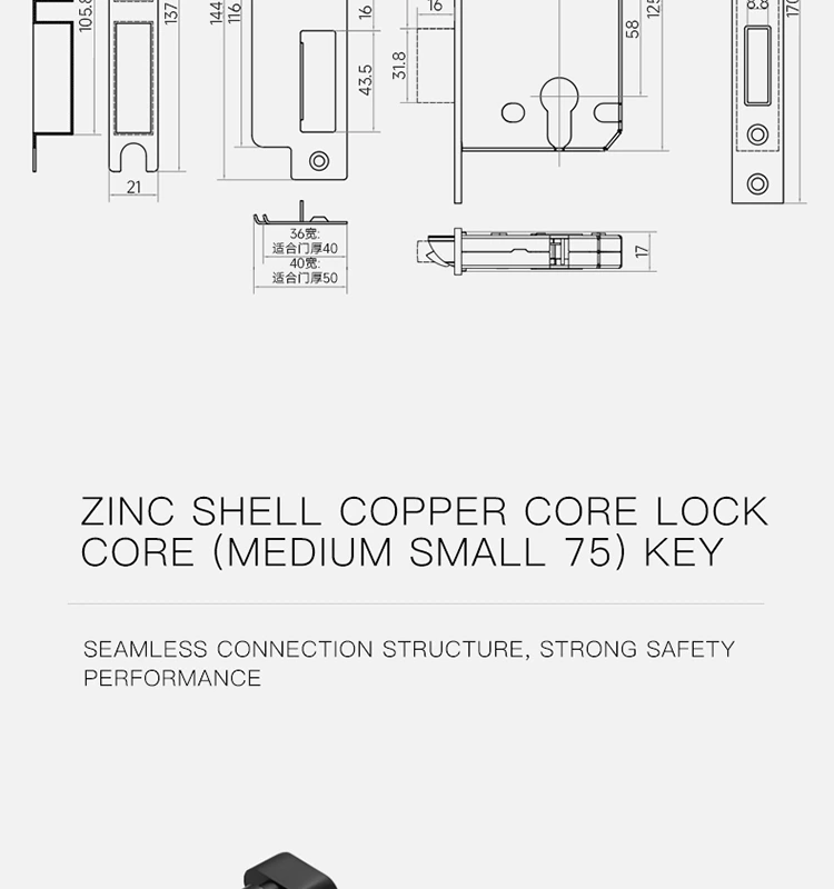 Zinc alloy black round doors locks handle