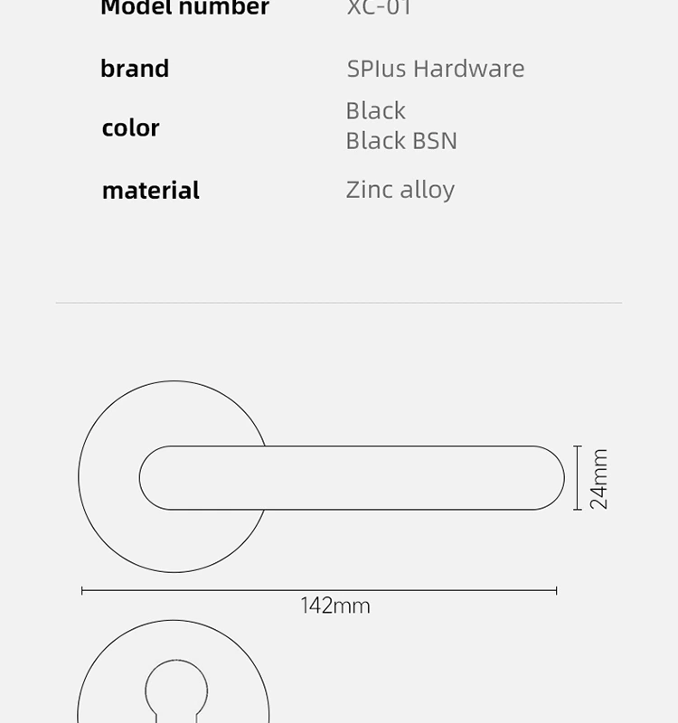 Zinc alloy black round doors locks handle