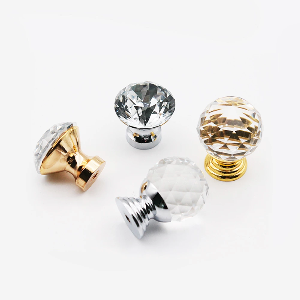 Hot Selling Precision-Cut Crystal Cabinet Knobs Handles Diamond-Covered Pull for Kitchen & Bedroom Drawers