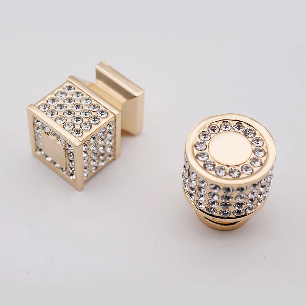 Modern Crystal Knobs Zinc Alloy Cabinet Handles Flat Drawer Pulls Classic Furniture Hardware for Dresser Wardrobe Kitchen