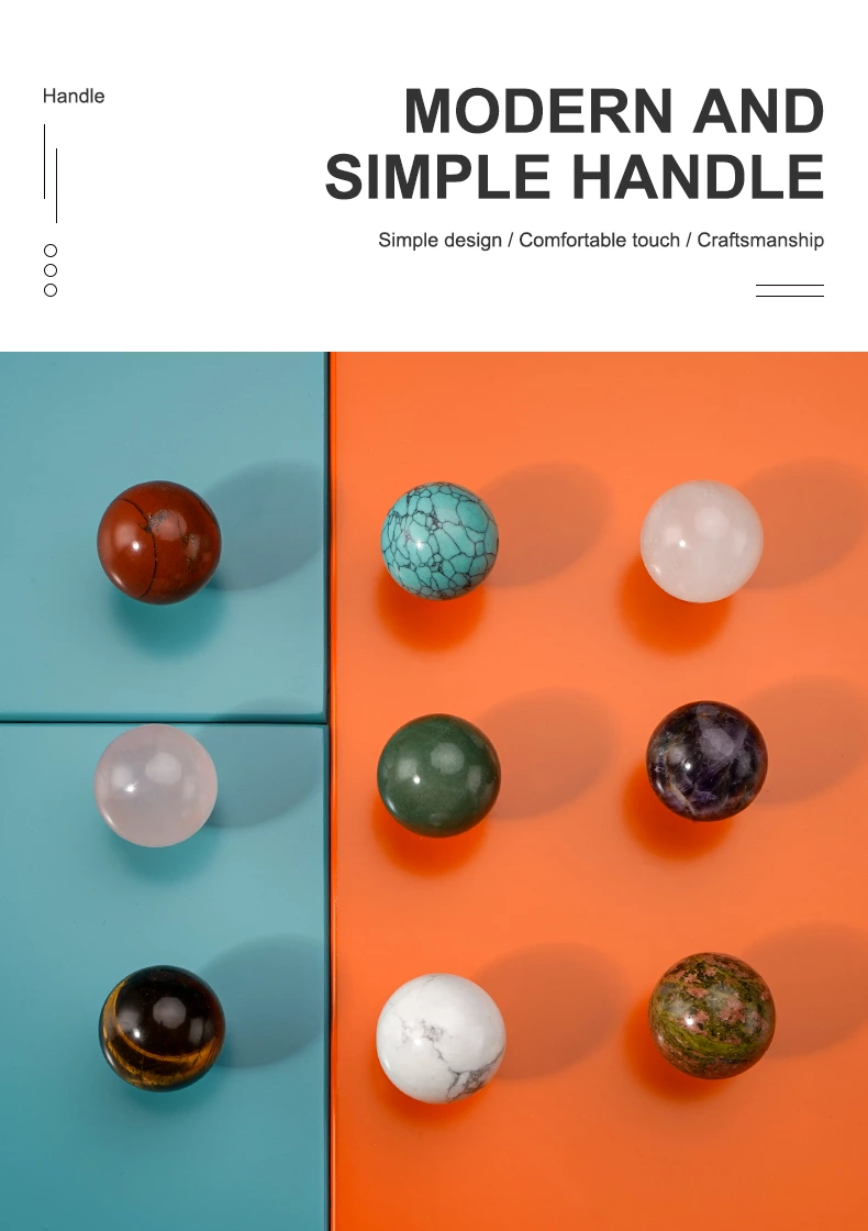 Modern 25mm Round Stone Ball Crystal Cabinet Drawer Hardware Knob Pulls New Natural for Kitchen Dresser Bedroom Bathroom