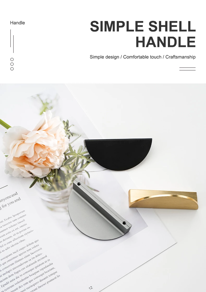 Simple Gold Nodic Style Half Moon Aluminum Drawer Pulls Curved Cabinet Handles for Kitchen Furniture & Bathroom New Design