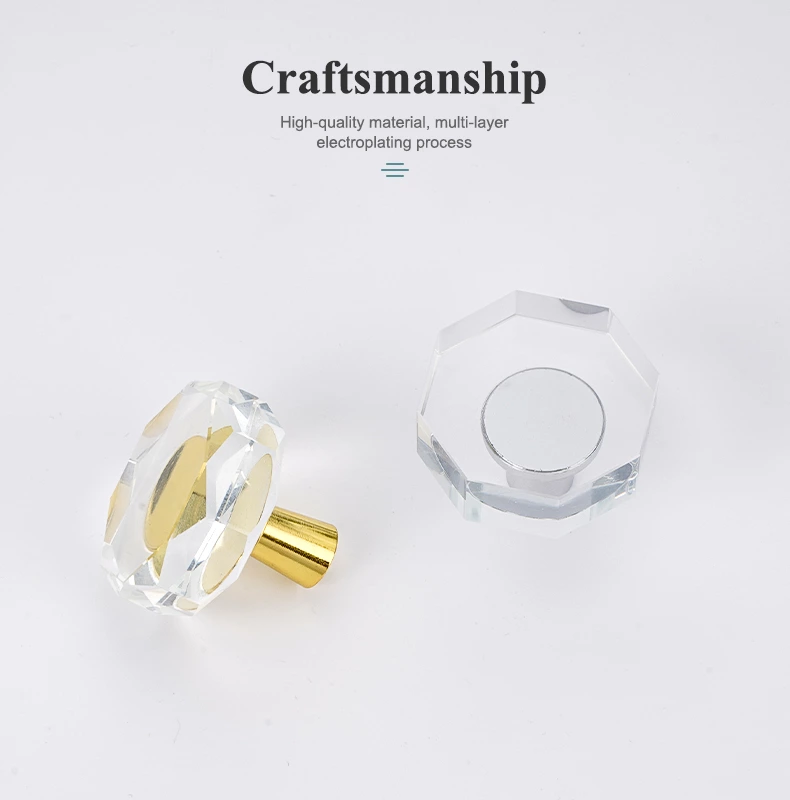 Flat High Quality Brass Crystal Knob Classic Hardware Cabinet Handles