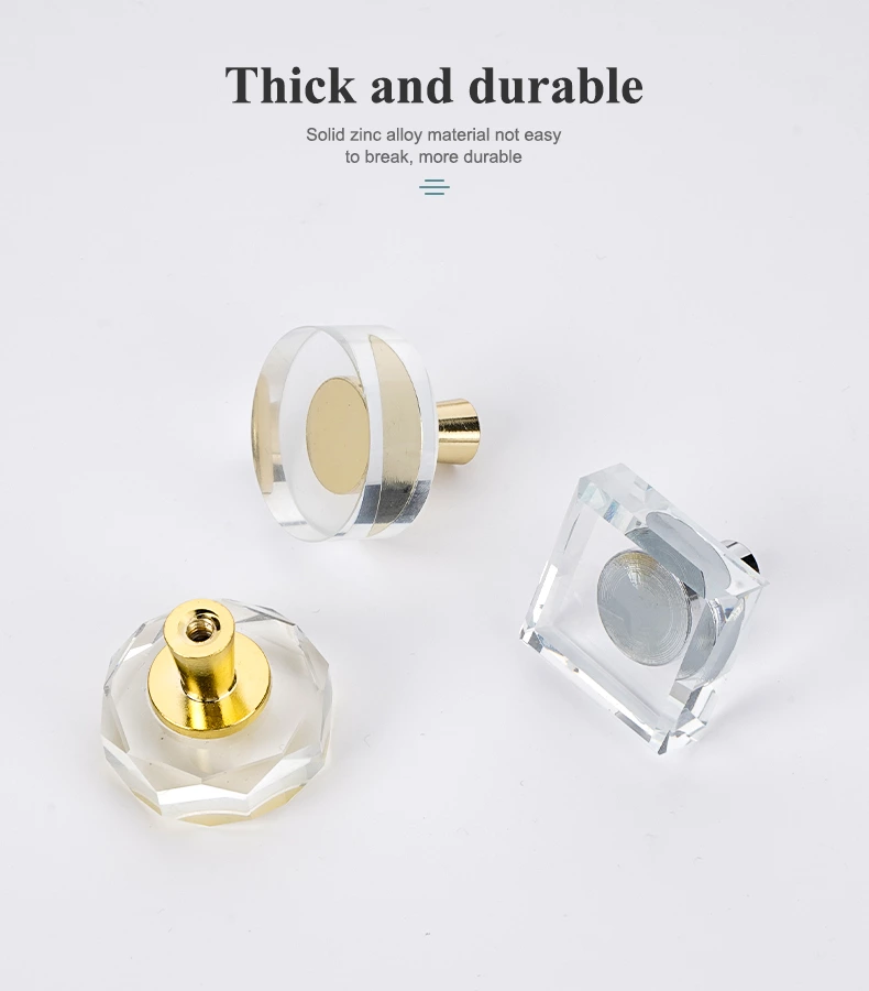Flat High Quality Brass Crystal Knob Classic Hardware Cabinet Handles