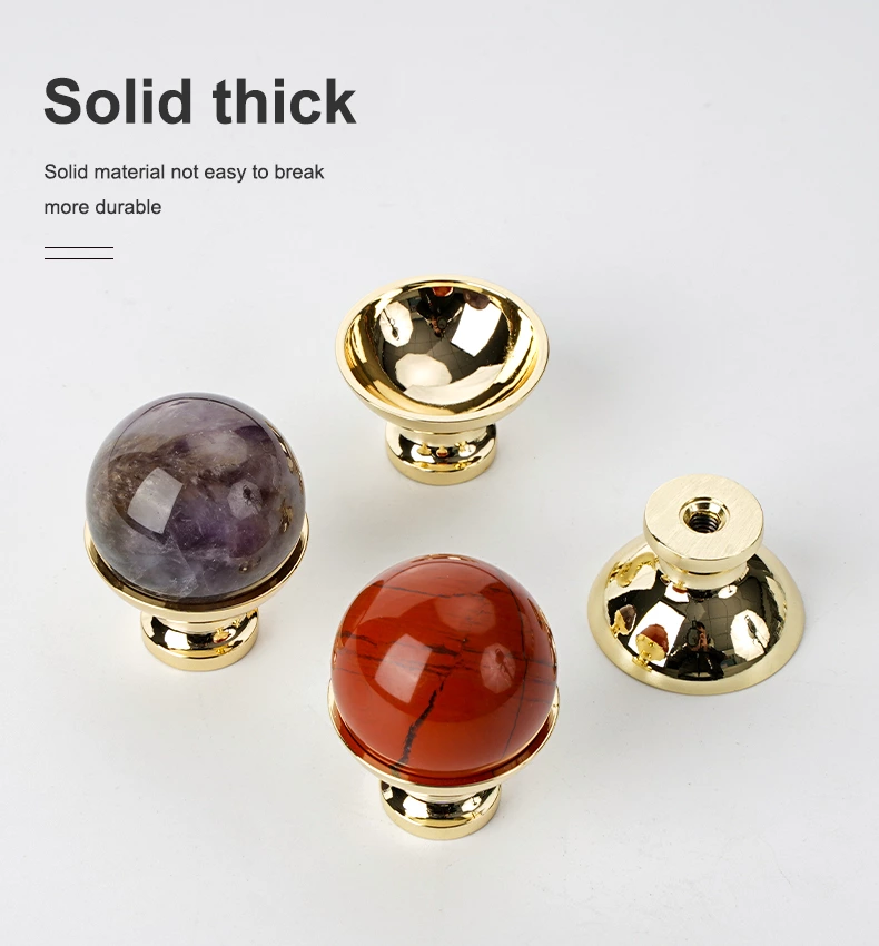 Modern 25mm Round Stone Ball Crystal Cabinet Drawer Hardware Knob Pulls New Natural for Kitchen Dresser Bedroom Bathroom