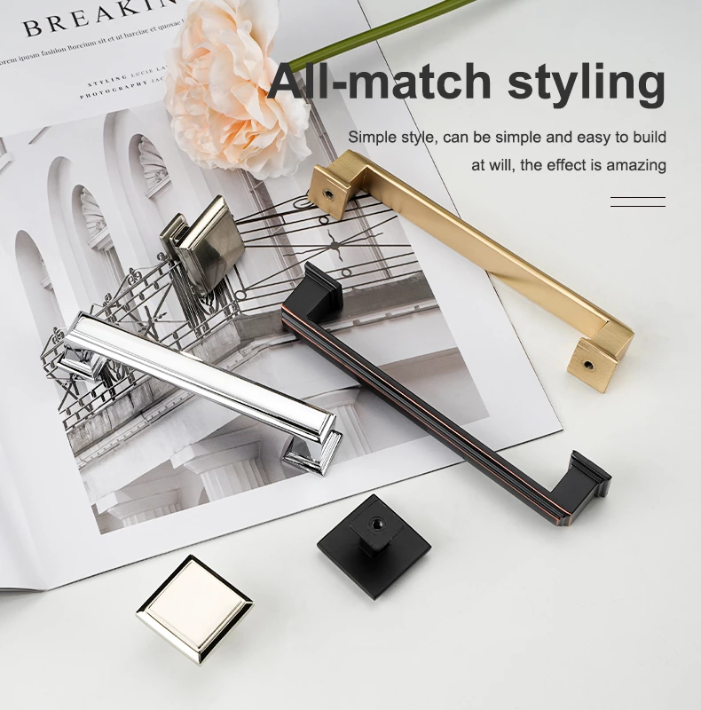 Luxury Zinc Alloy Cabinet Pull Hardware Minimalist Drawer Matte Black for Kitchen Bedroom Furniture Cupboard Handle