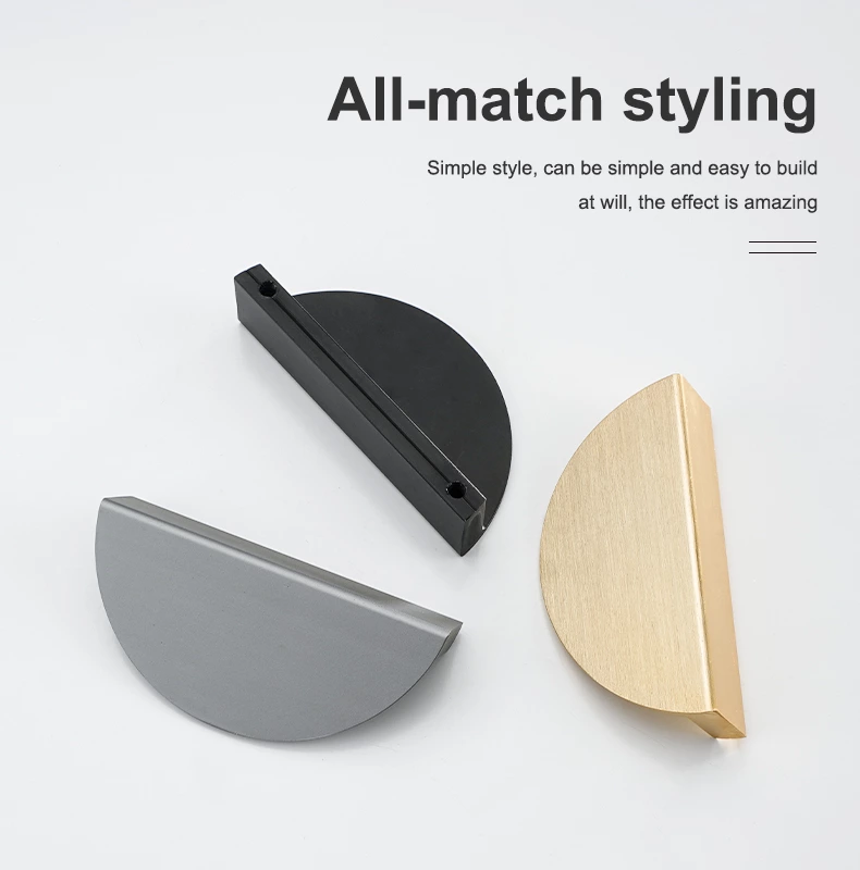 Simple Gold Nodic Style Half Moon Aluminum Drawer Pulls Curved Cabinet Handles for Kitchen Furniture & Bathroom New Design