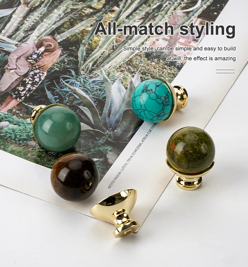 Modern 25mm Round Stone Ball Crystal Cabinet Drawer Hardware Knob Pulls New Natural for Kitchen Dresser Bedroom Bathroom