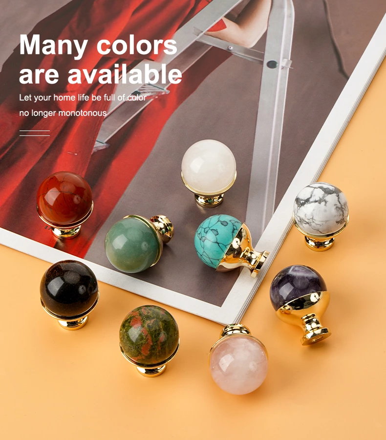 Modern 25mm Round Stone Ball Crystal Cabinet Drawer Hardware Knob Pulls New Natural for Kitchen Dresser Bedroom Bathroom
