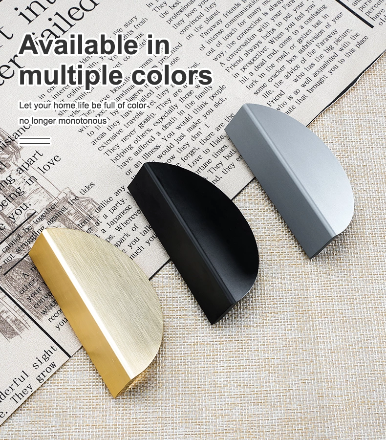Simple Gold Nodic Style Half Moon Aluminum Drawer Pulls Curved Cabinet Handles for Kitchen Furniture & Bathroom New Design