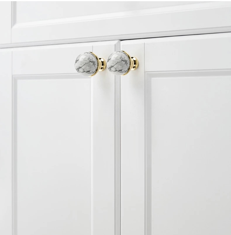 Modern 25mm Round Stone Ball Crystal Cabinet Drawer Hardware Knob Pulls New Natural for Kitchen Dresser Bedroom Bathroom
