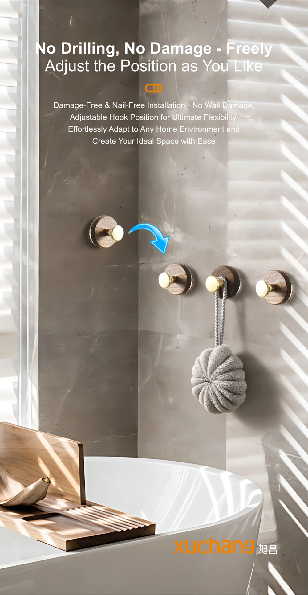 No Drill Walnut Suction Hooks - Adhesive Bathroom Kitchen Door Back Hangers for Hat Coat Organizer