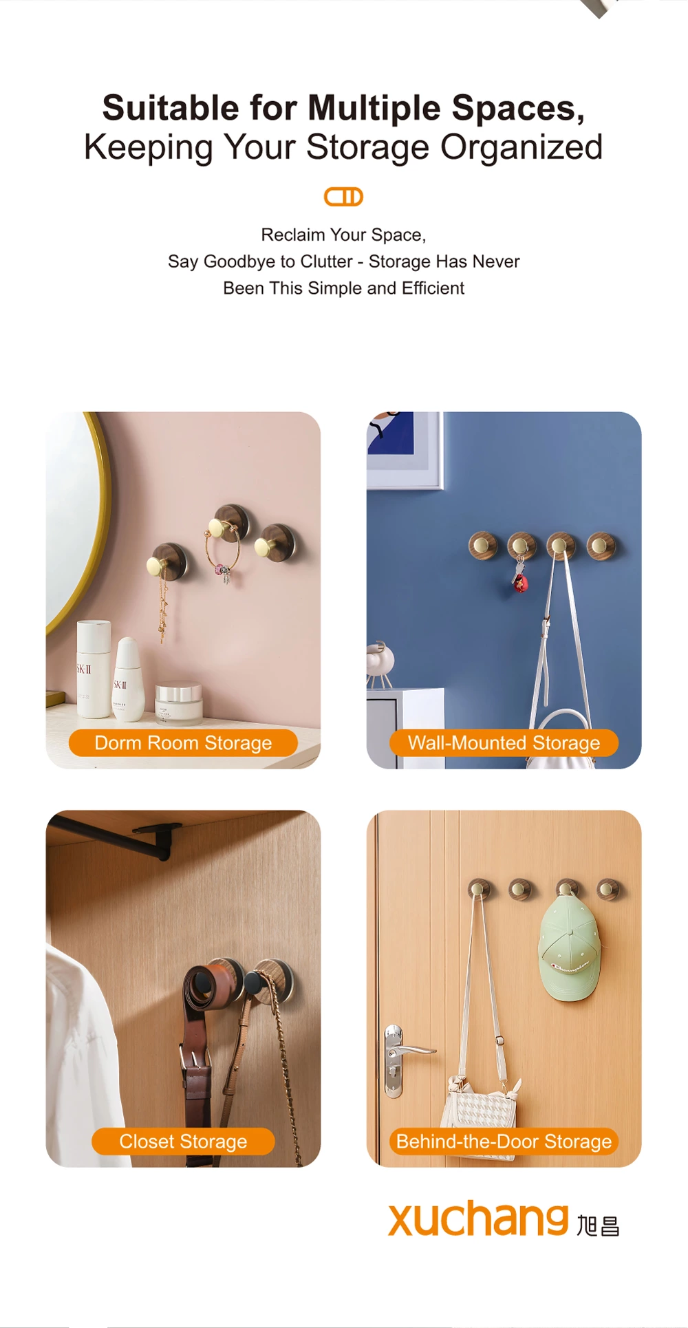 No Drill Walnut Suction Hooks - Adhesive Bathroom Kitchen Door Back Hangers for Hat Coat Organizer