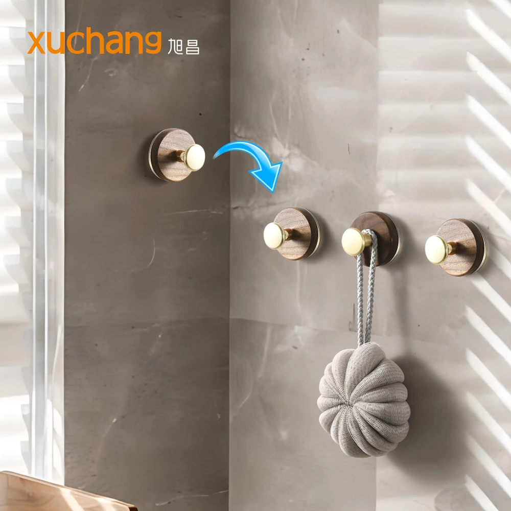 No Drill Walnut Suction Hooks - Adhesive Bathroom Kitchen Door Back Hangers for Hat Coat Organizer