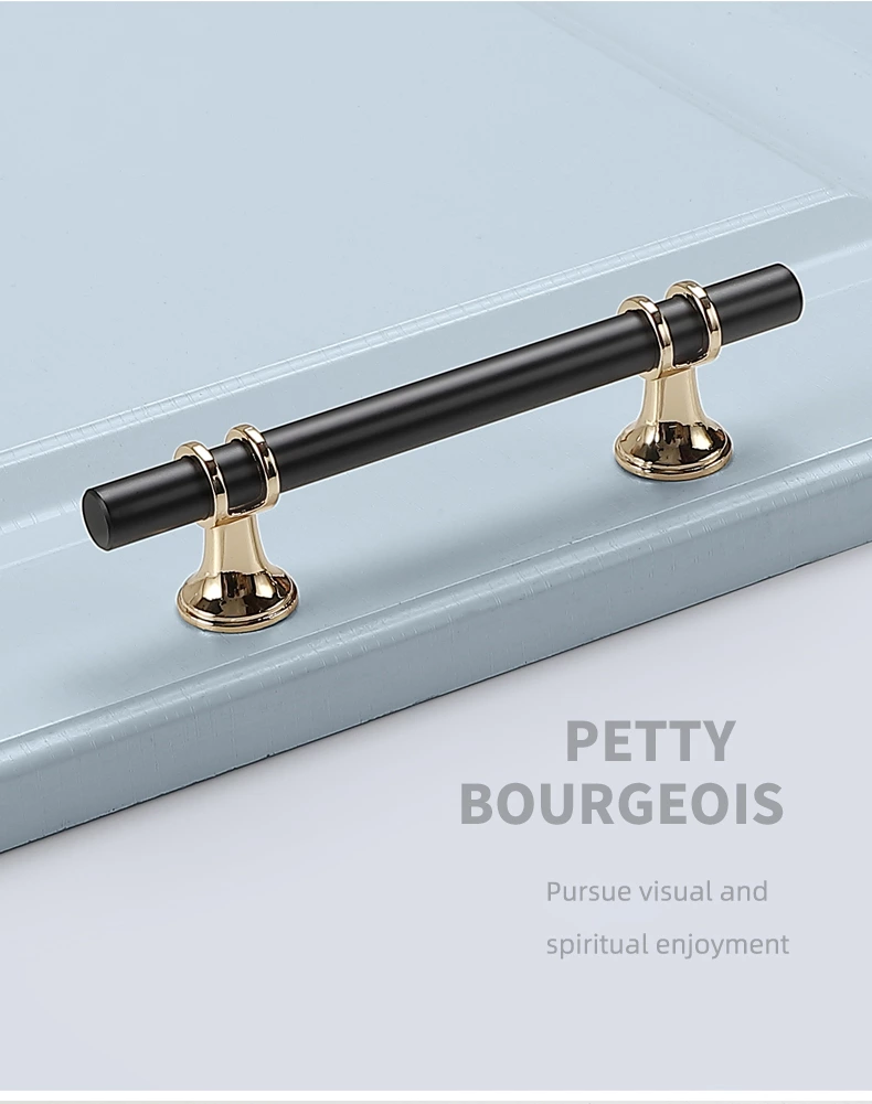Modern European Style Long Black Gold Zinc T-Bar Furniture Cabinet Wardrobe Drawer Knobs and Handle for Dresser and Kitchen Use