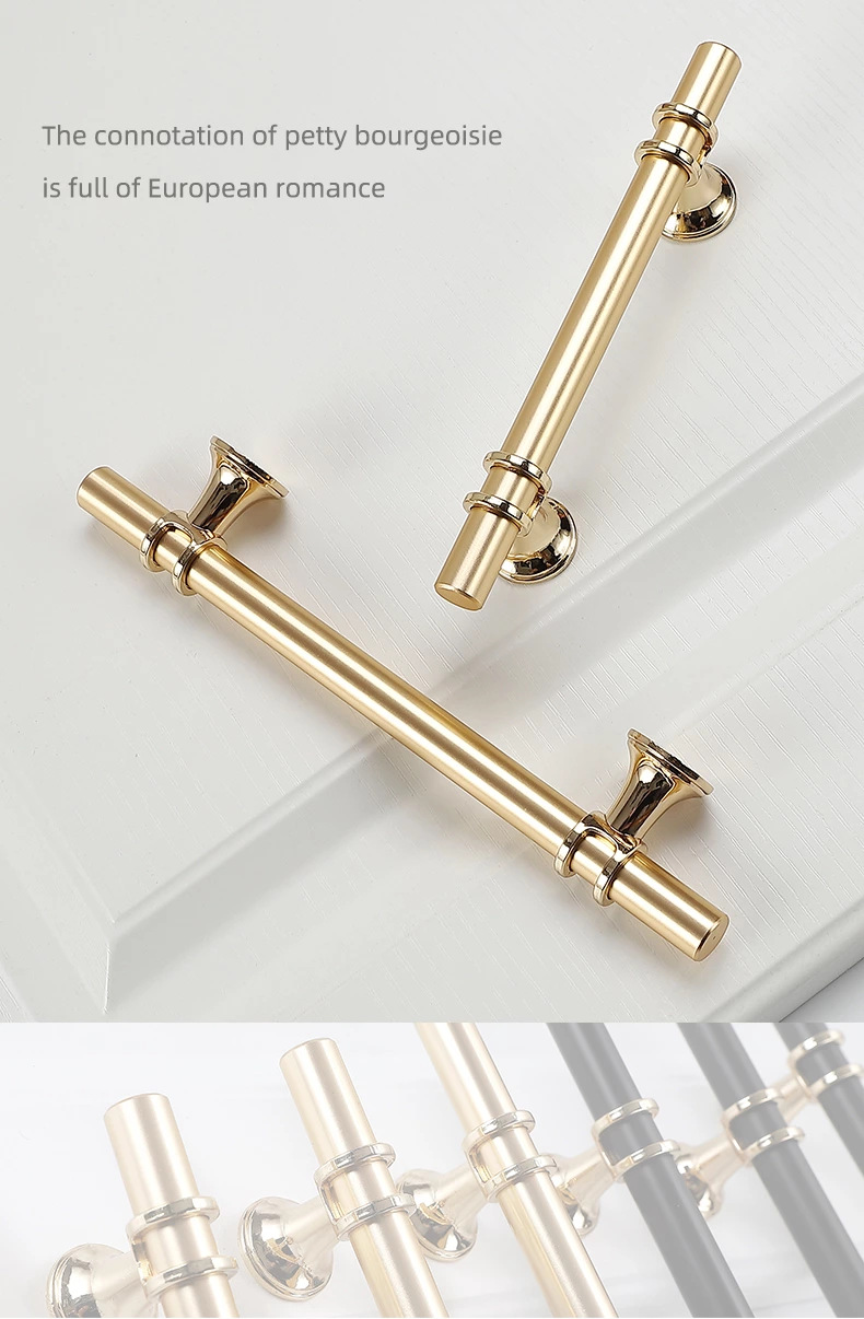 Modern European Style Long Black Gold Zinc T-Bar Furniture Cabinet Wardrobe Drawer Knobs and Handle for Dresser and Kitchen Use