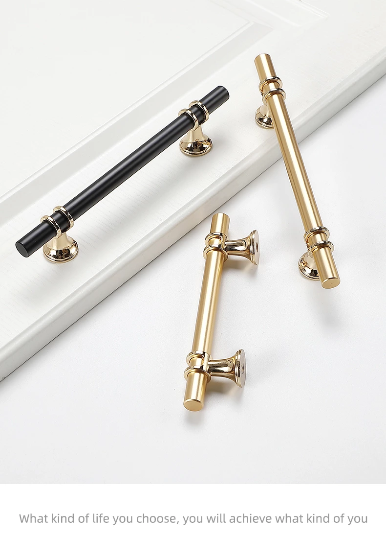 Modern European Style Long Black Gold Zinc T-Bar Furniture Cabinet Wardrobe Drawer Knobs and Handle for Dresser and Kitchen Use