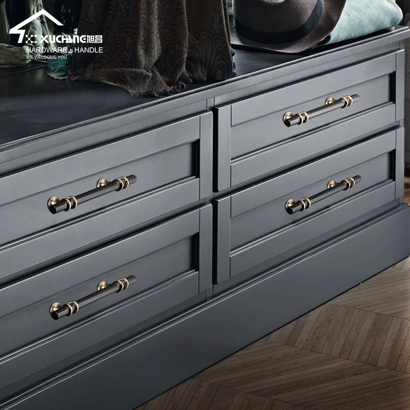 Modern European Style Long Black Gold Zinc T-Bar Furniture Cabinet Wardrobe Drawer Knobs and Handle for Dresser and Kitchen Use