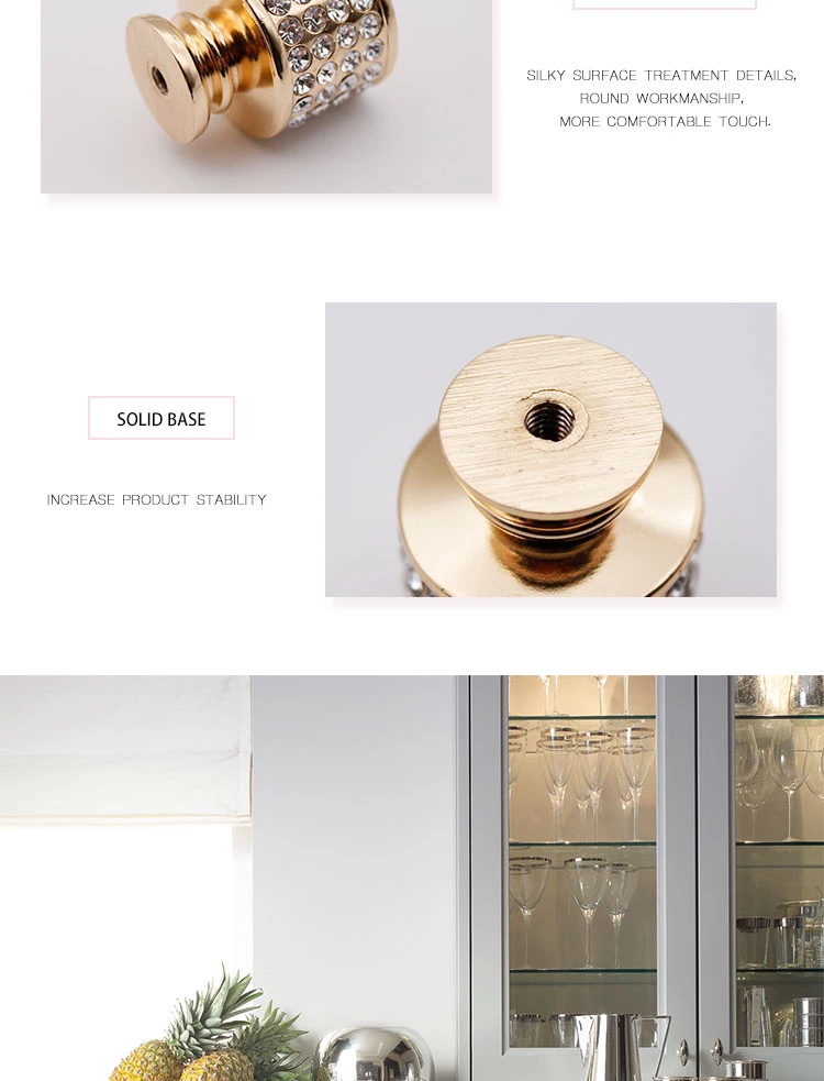 Modern Crystal Knobs Zinc Alloy Cabinet Handles Flat Drawer Pulls Classic Furniture Hardware for Dresser Wardrobe Kitchen