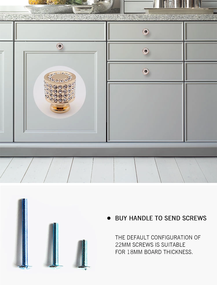 Modern Crystal Knobs Zinc Alloy Cabinet Handles Flat Drawer Pulls Classic Furniture Hardware for Dresser Wardrobe Kitchen