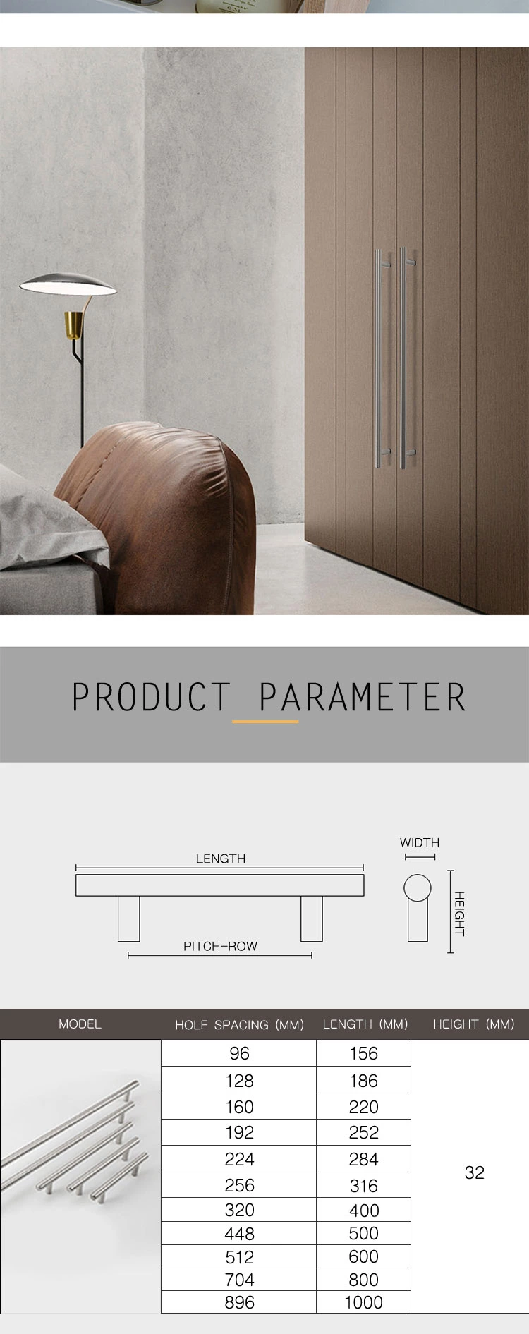 High Quality Stainless Steel Cabinet T Bar Kitchen Living Room Drawer Handles for Furniture Handle