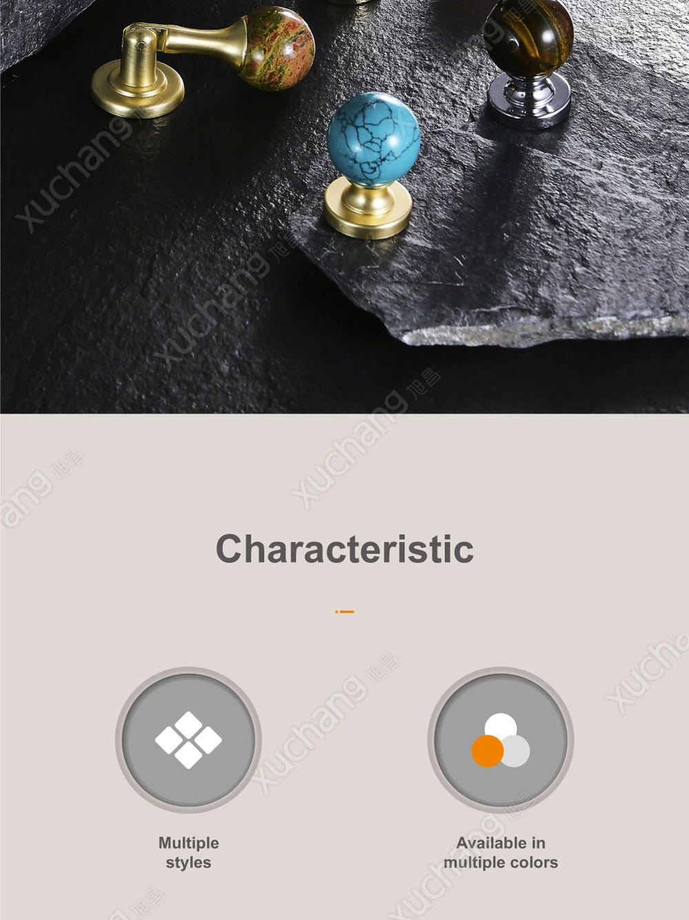 New Arrival Zinc Alloy and Original Stone Furniture Handles in Multiple Colors and Styles
