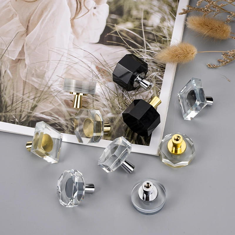 Flat High Quality Brass Crystal Knob Classic Hardware Cabinet Handles