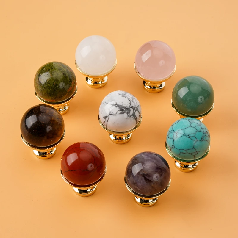 Modern 25mm Round Stone Ball Crystal Cabinet Drawer Hardware Knob Pulls New Natural for Kitchen Dresser Bedroom Bathroom
