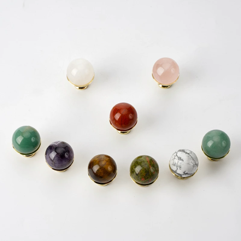 Modern 25mm Round Stone Ball Crystal Cabinet Drawer Hardware Knob Pulls New Natural for Kitchen Dresser Bedroom Bathroom