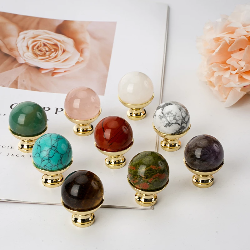 Modern 25mm Round Stone Ball Crystal Cabinet Drawer Hardware Knob Pulls New Natural for Kitchen Dresser Bedroom Bathroom