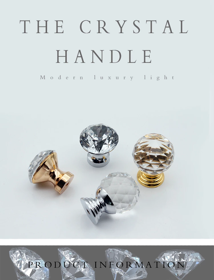 Hot Selling Precision-Cut Crystal Cabinet Knobs Handles Diamond-Covered Pull for Kitchen & Bedroom Drawers