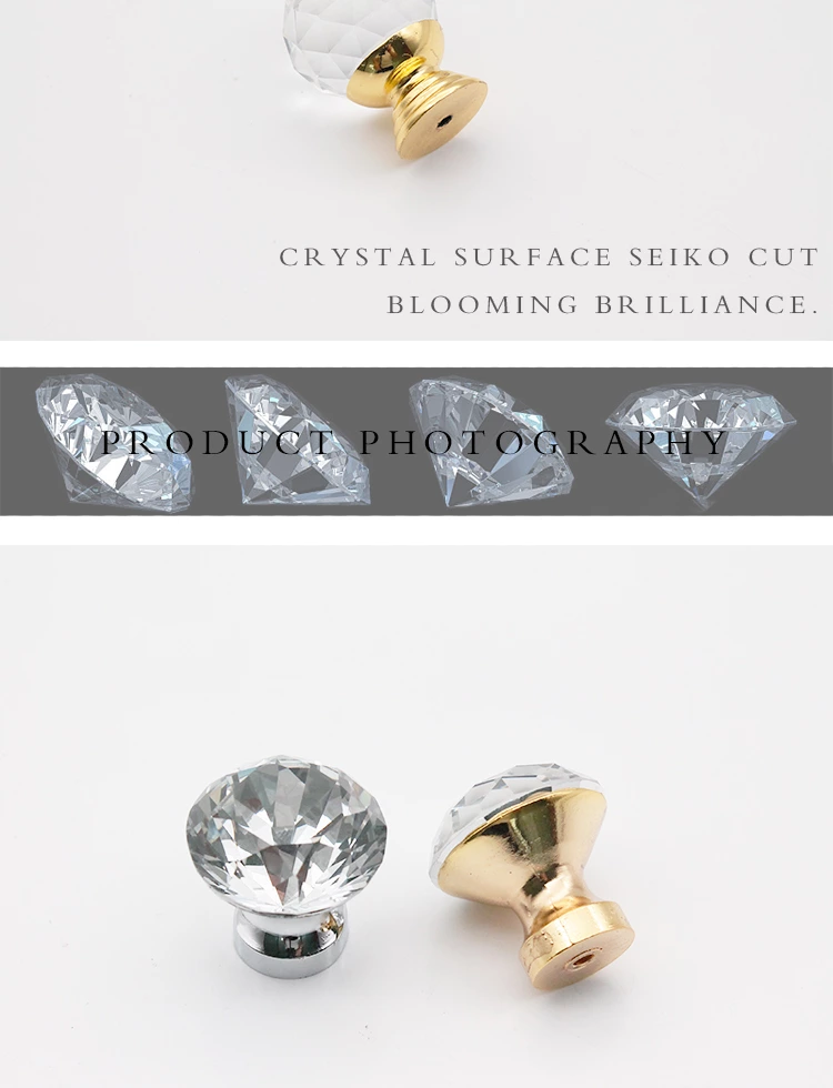 Hot Selling Precision-Cut Crystal Cabinet Knobs Handles Diamond-Covered Pull for Kitchen & Bedroom Drawers