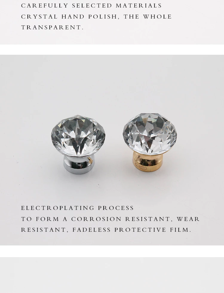 Hot Selling Precision-Cut Crystal Cabinet Knobs Handles Diamond-Covered Pull for Kitchen & Bedroom Drawers