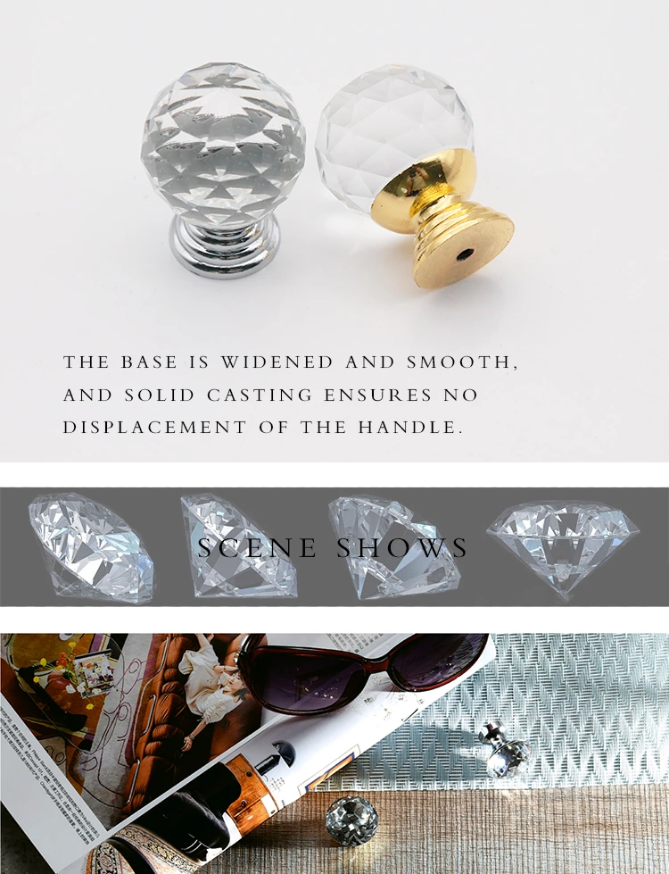 Hot Selling Precision-Cut Crystal Cabinet Knobs Handles Diamond-Covered Pull for Kitchen & Bedroom Drawers