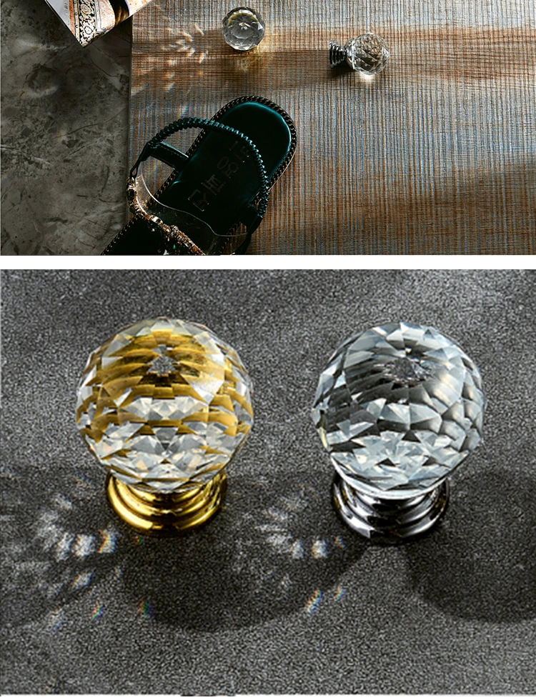 Hot Selling Precision-Cut Crystal Cabinet Knobs Handles Diamond-Covered Pull for Kitchen & Bedroom Drawers