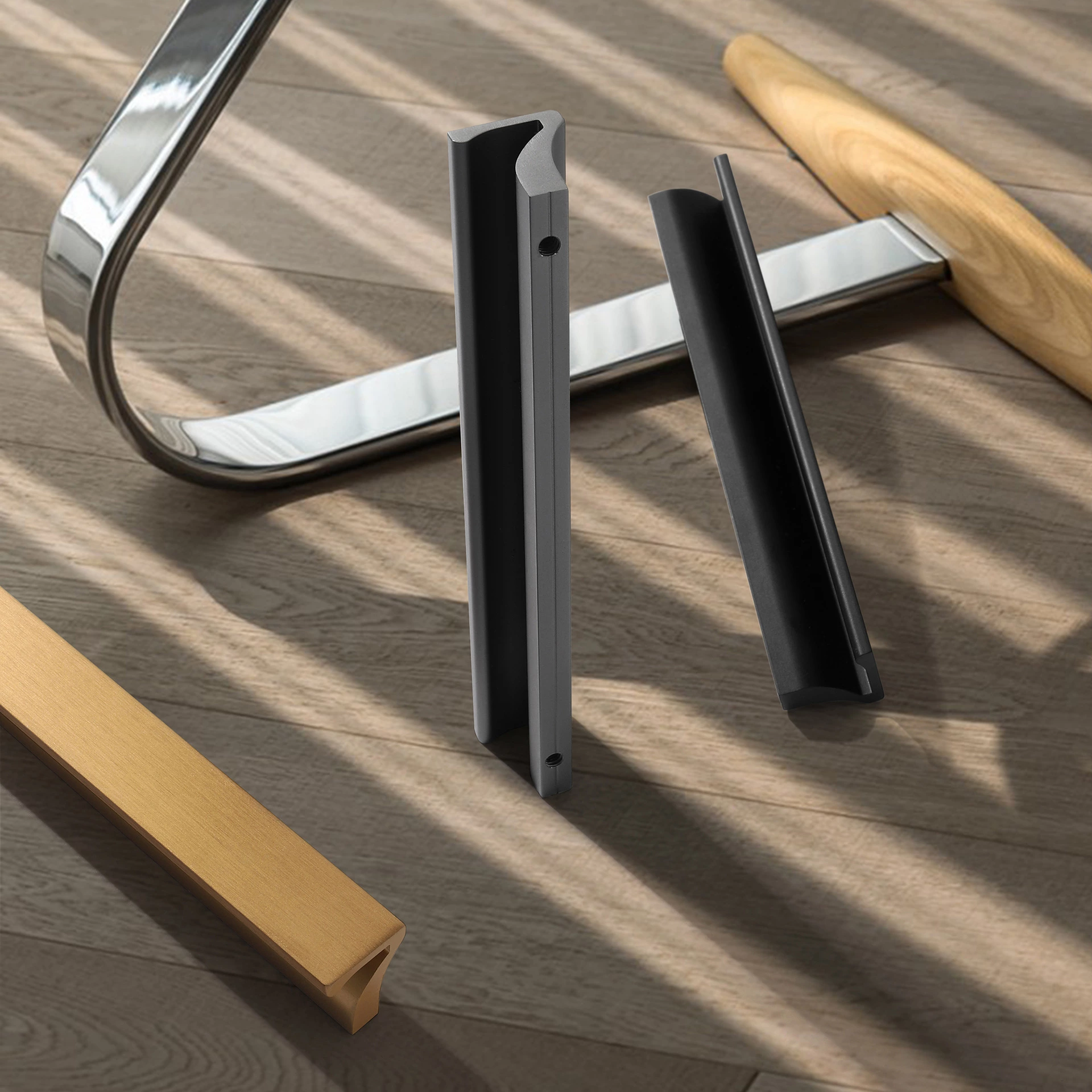 Wholesale Lucky Seven Factory Curve Shape Matte Black  Aluminium Alloy Simple Style Cabinet Handle