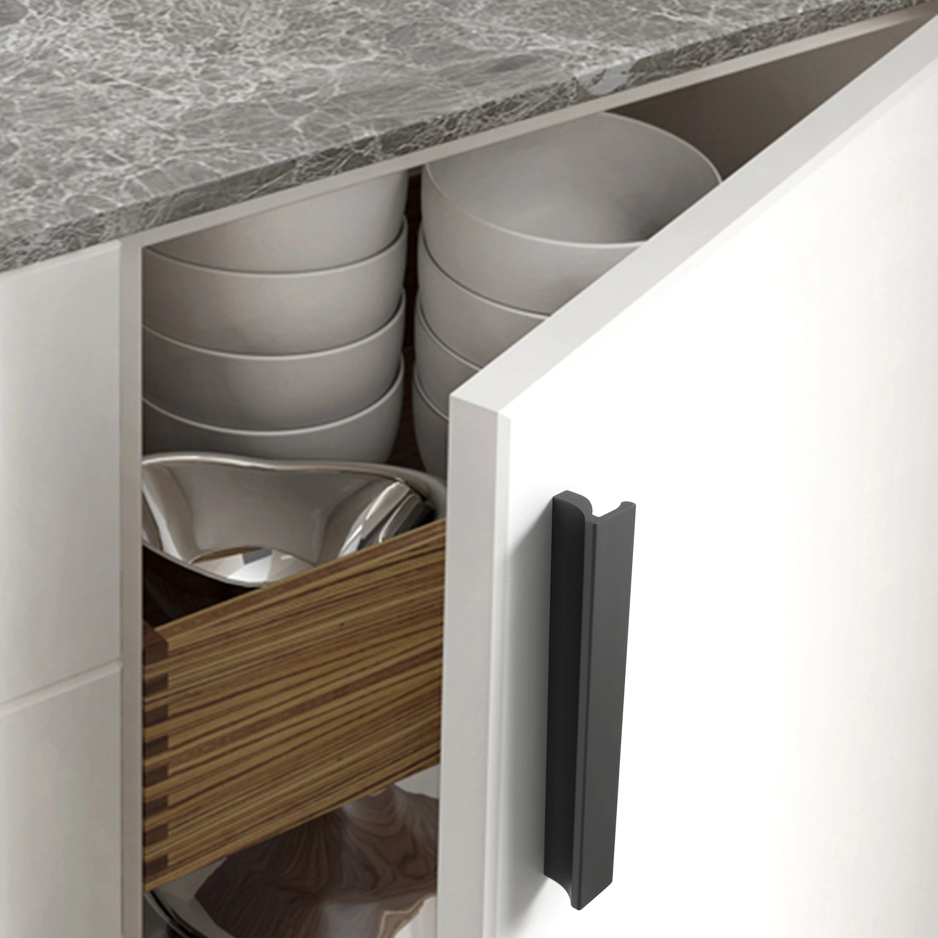 Wholesale Lucky Seven Factory Curve Shape Matte Black  Aluminium Alloy Simple Style Cabinet Handle