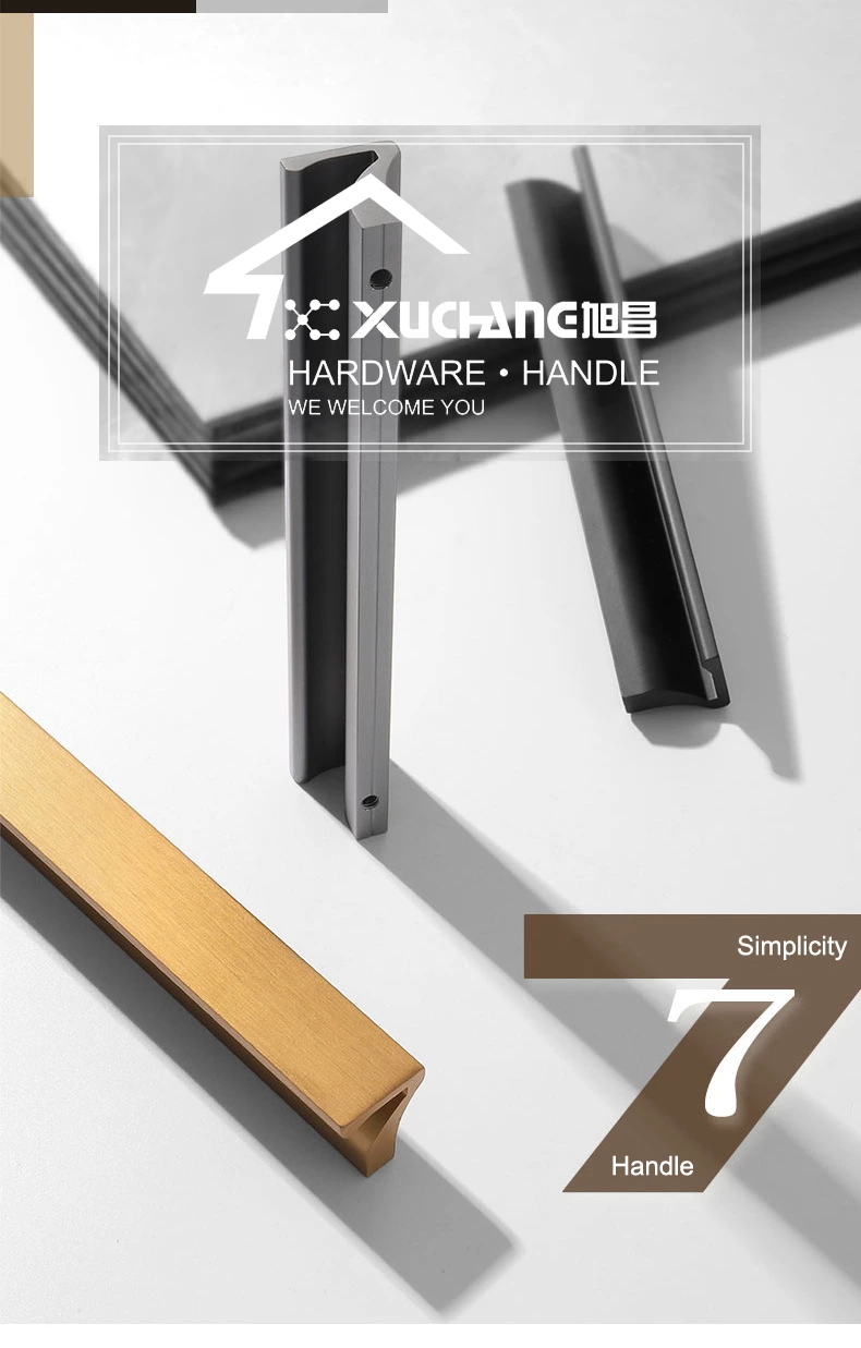 Wholesale Lucky Seven Factory Curve Shape Matte Black Aluminium Alloy Simple Style Cabinet Handle