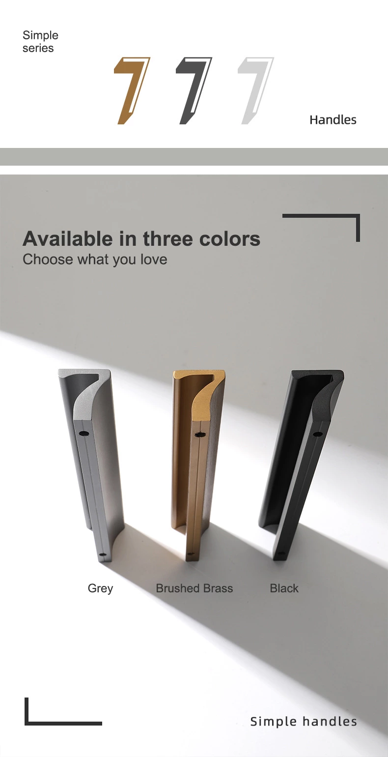 Wholesale Lucky Seven Factory Curve Shape Matte Black Aluminium Alloy Simple Style Cabinet Handle