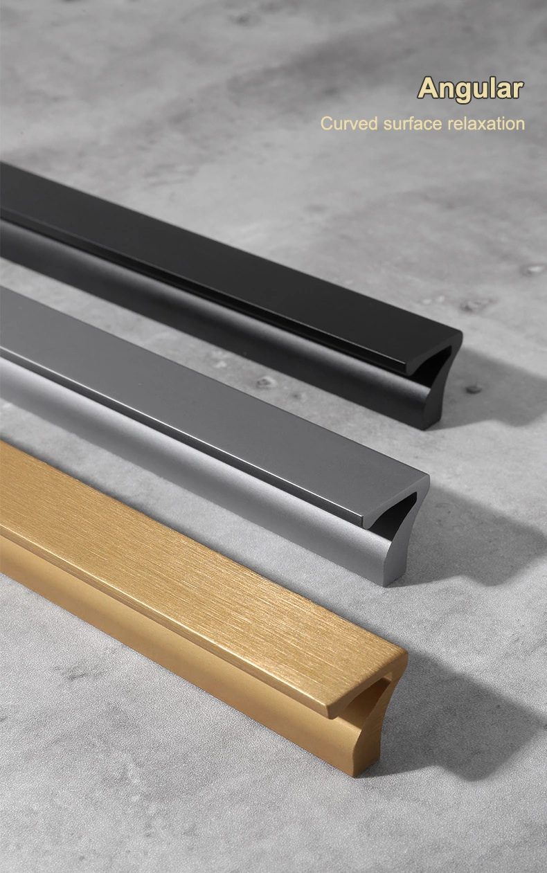 Wholesale Lucky Seven Factory Curve Shape Matte Black Aluminium Alloy Simple Style Cabinet Handle