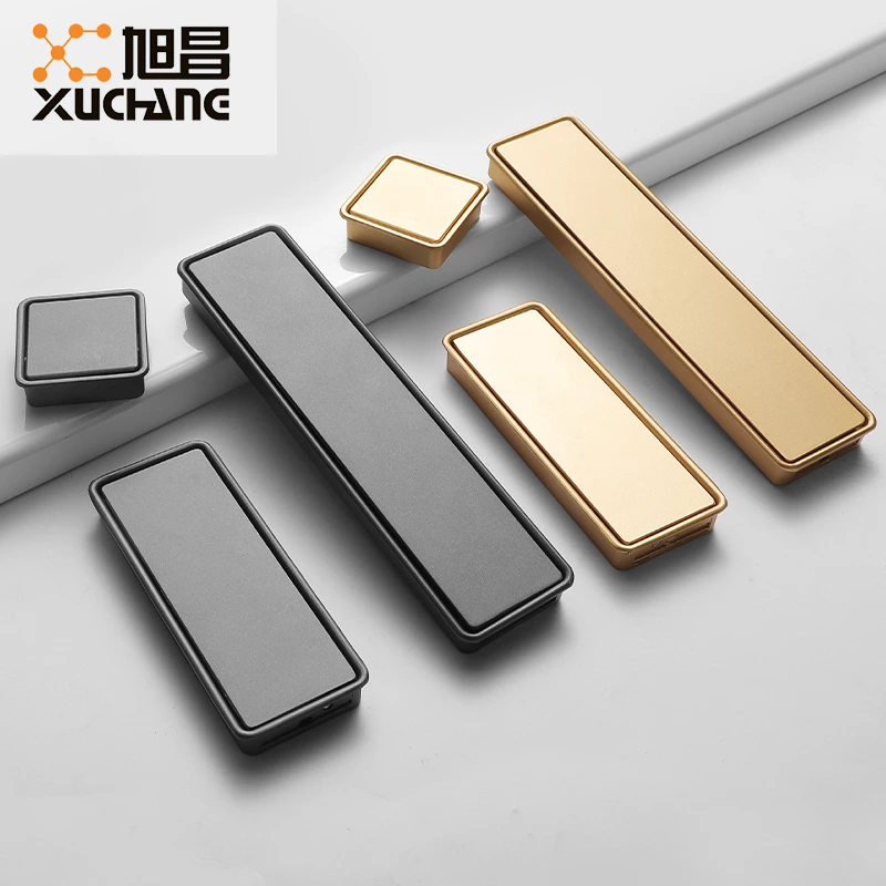 Fancy Minimalist Furniture Hardware Square Box Handle, Zinc Alloy Reversible Concealed Cabinet Door Handle
