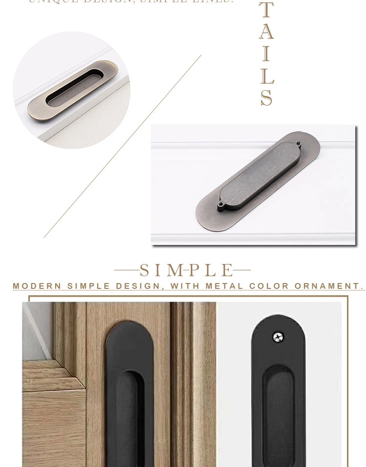 High Quality Black Zinc Alloy Invisible Hide Handle Flush Pull for Kitchen Bedroom Bathroom Outdoor Hotel Drawers Dressers