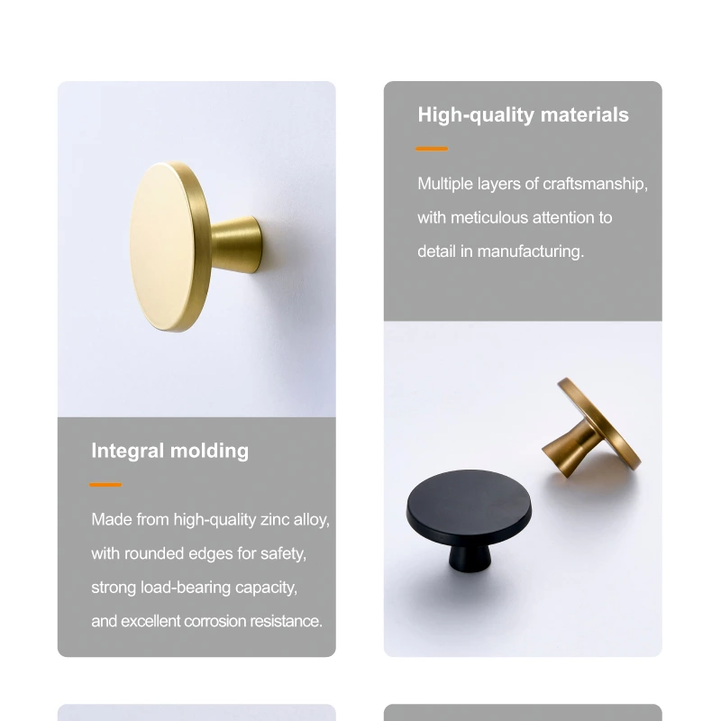 Gold Single Hole Modern Luxury Light Copper Black Nordic Aluminum Alloy Eco-Friendly Durable Furniture Handles Knobs for Kitchen