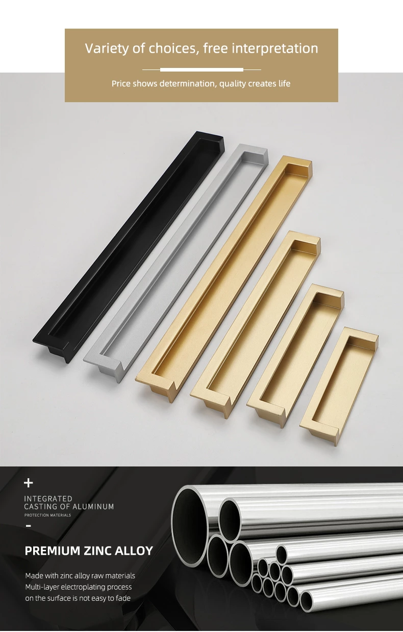 Xuchang Hardware Concealed Cabinet Handles Zinc Living Room/Kitchen/Dresser/Warehouse Drawer Recessed Pulls for Hotels Bedrooms