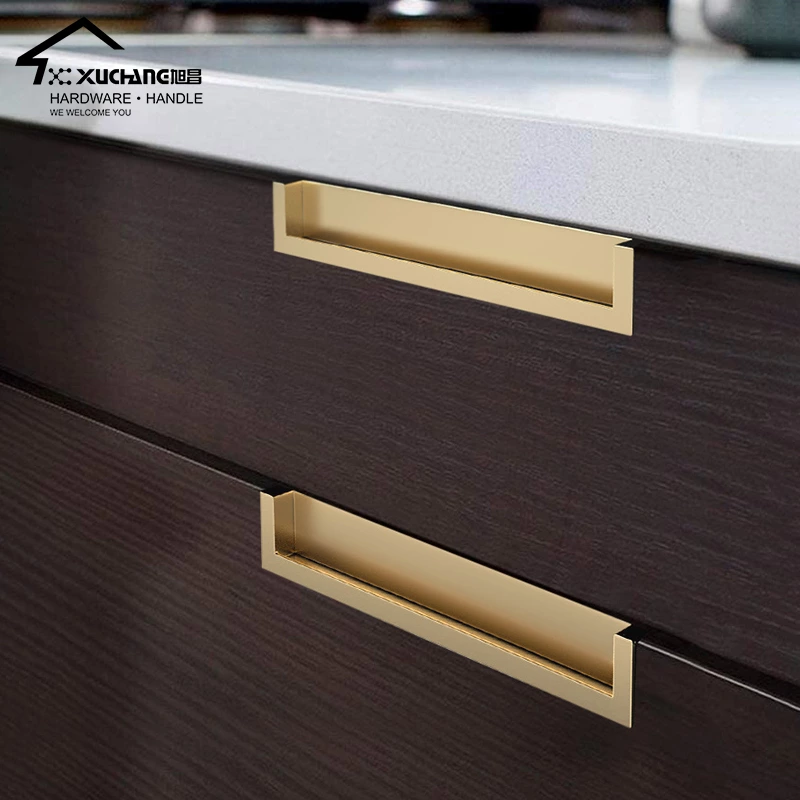 Xuchang Hardware Concealed Cabinet Handles Zinc Living Room/Kitchen/Dresser/Warehouse Drawer Recessed Pulls for Hotels Bedrooms