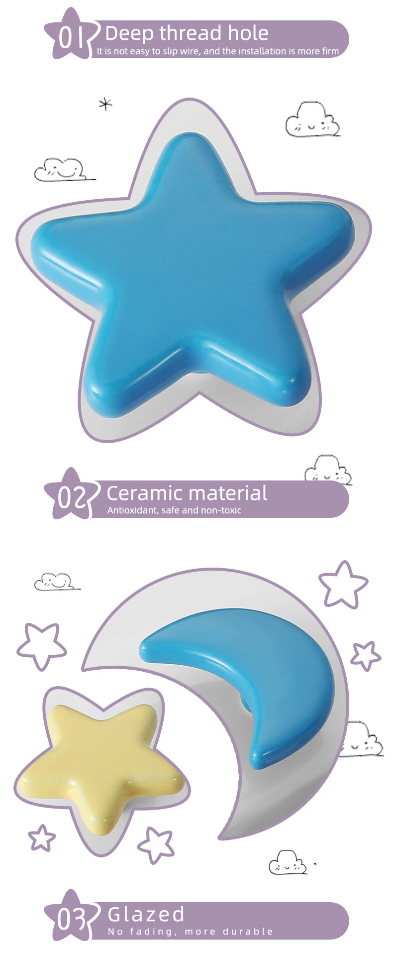 Solid Ceramic Cabinet Knob Handmade Modern Design for Kids for Dresser Drawer Wardrobe Outdoor Furniture and Living Room