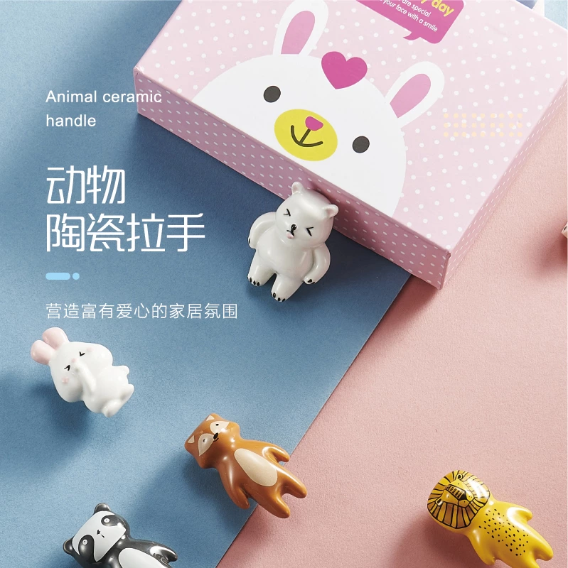 Animal Shaped Ceramic Drawer Pulls - Cute Cartoon Cabinet Knobs for Kids' Room, Kitchen & Bathroom - Colorful Modern Handles